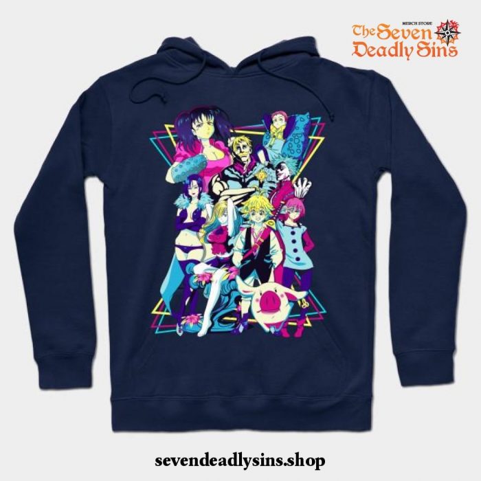 The Seven Deadly Sins - Retro Hoodie Navy Blue / S